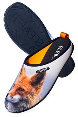ELEWERT® – Hausschuhe für Herren/Damen - NEO - Pantoffeln/Slipper – für Sommer und Winter, mit extra Komfortabel, atmungsaktiv, rutschfeste Gummisohle - Mehrfarbig FOX, EU 42 von ELEWERT