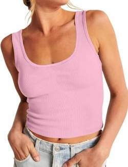 ELFIN Damen Crop Tops Gerippt Sommer Sexy Tank Top Cropped Ärmellos Slim Fit Basic Shirt Kurz Oberteile Ribbed Top (L, Rosa) von ELFIN