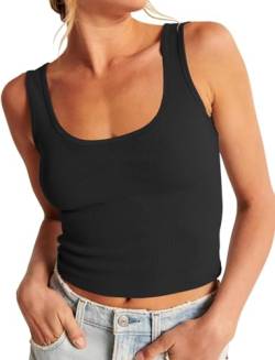 ELFIN Damen Crop Tops Gerippt Sommer Sexy Tank Top Cropped Ärmellos Slim Fit Basic Shirt Kurz Oberteile Ribbed Top (M, Schwarz) von ELFIN