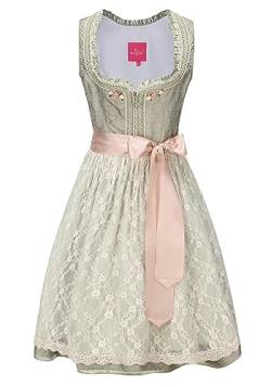 ELFIN Damen Midi Dirndl Elegante Trachtenkleid für Oktoberfest inkl. Spitzen Dirndlschürze, Hellgrün, 42 von ELFIN