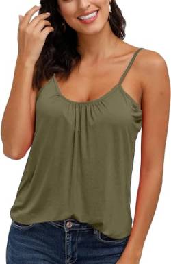 ELFIN Damen Spaghetti Top Sommer Tanktop Bluse Ärmellose Falten Basic Shirt Sommer Strand Bluse Oberteile Lässiges (S, Armeegrün) von ELFIN