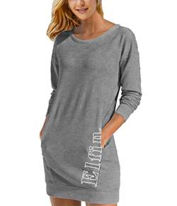 ELFIN Damen Sweatkleid Langarm Kleider Sweatshirt Dress Lässig Sportliche Longshirt Tops Minikleider mit Logodruck Herbst von ELFIN