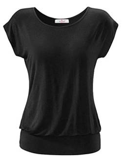 ELFIN Damen T-Shirt Ärmellos Longshirt Kurzarm Lässig Tunika Weite O-Neck Oberteile Sommer Basic Top von ELFIN