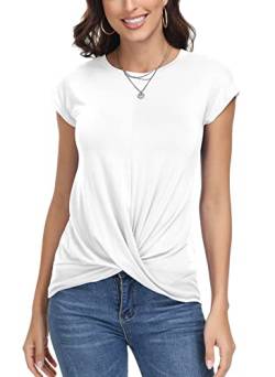 ELFIN Damen T-Shirt Einfarbig Rundhals Kurzarm Sommer Shirt Locker Oberteile Basic Tops Asymmetrisch Saum von ELFIN
