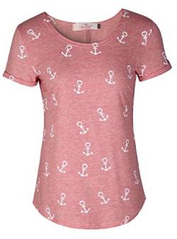 ELFIN Damen T-Shirt Top mit Anker Druck Rundhals Kurzarm Ladies Sommer Shirt Anker Sailing Tee Allover Print - leicht und luftig - sehr angenehm zu Tragen (Pink, Large) von ELFIN