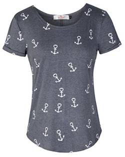 ELFIN Damen T-Shirt Top mit Anker Druck Rundhals Kurzarm Ladies Sommer Shirt Anker Sailing Tee Allover Print - leicht und luftig - sehr angenehm zu Tragen von ELFIN