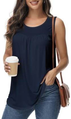 ELFIN Damen Tank Top Ärmellos Sommer T Shirt Lässiges Falten Tunika Tops Rundhals Oberteile Basic (S, Blau) von ELFIN