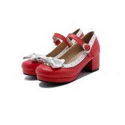 ELFY Damen Süße Lolita Cosplay Schuhe Schleife Mid Chunky Heel Mary Jane Pumps, Rot (rot), 39 EU von ELFY