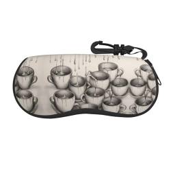 Brillenetui, Motiv: Los Angeles Palmen, tragbar, mit Reißverschluss, Brillenetui, Haken, Handgezeichnete Teekannen und Tassen, Einheitsgröße von ELFcat
