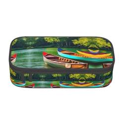 ELFcat Große Federtasche mit Booten Kanus Park Federmäppchen mit Reißverschlussfächern, ästhetisches Federmäppchen für Erwachsene von ELFcat