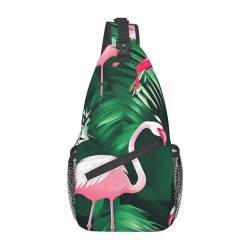 Hawaii Blume Sling Bag Damen Crossbody Bauchtaschen Crossbody Taschen Umhängetasche Für Männer Frauen Reisen Wandern, Flamingo Vogel Grünes Blatt, Einheitsgröße von ELFcat