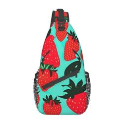 Hawaii Blume Sling Bag Damen Crossbody Bauchtaschen Crossbody Taschen Umhängetasche Für Männer Frauen Reisen Wandern, Süße Erdbeere, Einheitsgröße von ELFcat