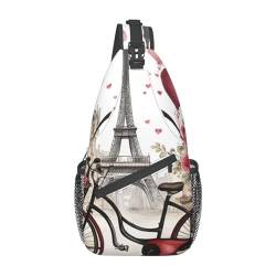 Pariser Kaffee Eiffelturm Sling Bag Damen Crossbody Fanny Packs Crossbody Taschen Umhängetasche Für Männer Frauen Reisen Wandern, Love Paris Fahrradherz Turm Kaffee Wein Parfüm, Einheitsgröße von ELFcat