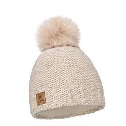 ELIMELI Kinder Mütze für Mädchen warme gestrickte Wintermütze mit Kunstfell Bommel Perfekt Beanie für Winter und Herbst 17200 (Beige) von ELIMELI