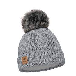 ELIMELI Kinder Mütze für Mädchen warme gestrickte Wintermütze mit Kunstfell Bommel Perfekt Beanie für Winter und Herbst 17208 (Grau) von ELIMELI