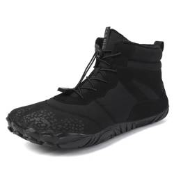 Barfußschuhe Damen Traillaufschuhe Winter Herren Warm Gefüttert Winterstiefel Wasserdicht Winterstiefel Breiter Zehenbox Minimalistische Plüschfutter Fitnessschuhe Leichte Rutschfeste Schwarz 42 von ELIOGN