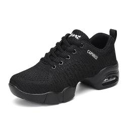 Damen Jazz-Schuhe Schnürschuhe atmungsaktiv für Frauen Geteilte Sohlen Tanzschuhe für Sport Walking Line Dance Schuhe Damen Schwarz Size 36EU von ELIOGN