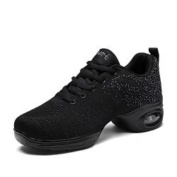 Damen Jazz Schuhe Tanzschuhe Damen Mode Mesh Lace Up Schuh Freizeit Training Sneaker Sport Outdoorschuhe Laufschuhe Modern Tanz Jazz Tango Gymnastik Schuhe Schwarz 42 von ELIOGN