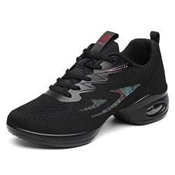 Damen Tanzschuhe Damen Sneaker Lace-Up Mesh Luftkissen Sport Training Tanzschuhe Jazzdance Schuhe Dance Sneaker Tanzturnschuh Schwarz 39 von ELIOGN