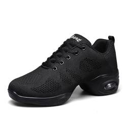 Damen Tanzschuhe Jazz-Schuhe Lace Up Tanzsneaker Leicht Atmungsaktiv Sportschuhe Line Dance Schuhe für Frauen Geteilte Sohlen Tanzschuhe für Sport Walking Schwarz 36 von ELIOGN