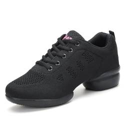 Damen Tanzschuhe Jazz-Schuhe Lace Up Tanzsneaker Leicht Atmungsaktiv Sportschuhe Line Dance Schuhe für Frauen Geteilte Sohlen Tanzschuhe für Sport Walking Trainings Schuh Sneaker Schwarz 38 von ELIOGN