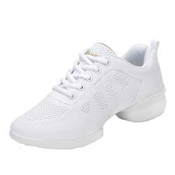 Damen Tanzschuhe Jazz-Schuhe Lace Up Tanzsneaker Leicht Atmungsaktiv Sportschuhe Line Dance Schuhe für Frauen Geteilte Sohlen Tanzschuhe für Sport Walking Trainings Schuh Sneaker Weiß 37 von ELIOGN