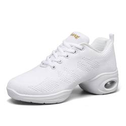 Damen Tanzschuhe Jazz-Schuhe Lace Up Tanzsneaker Leicht Atmungsaktiv Sportschuhe Line Dance Schuhe für Frauen Geteilte Sohlen Tanzschuhe für Sport Walking Weiß 38 von ELIOGN