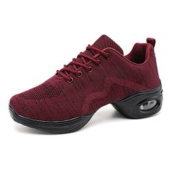 ELIOGN Damen Tanzschuhe Damen Sneaker Lace-Up Mesh Luftkissen Sport Training Tanzschuhe Modern Tanzschuhe Plattform Atmungsaktiv Sneakers Leicht Sportlich Laufen Fitness Rot 37 von ELIOGN