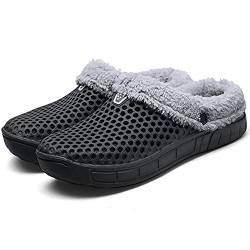 ELIOGN Damen Winter Gartenschuhe mit Löcher Hausschuhe Gefüttert Herren Winter Hausschuhe Damen Hausschuhe Gefüttert Pelz Gefüttert Folien Warme Winter Slipper Schwarz 41 von ELIOGN