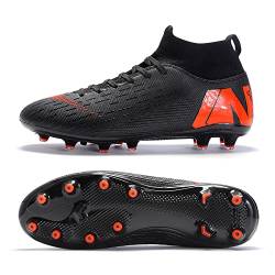 ELIOGN Herren Jungen Fußballschuhe High Top Spikes Cleats Jugendliche Athletics Trainingsschuhe Professionelle FG Football Schuhe Unisex Teenager Erwachsene Outdoor Rasensport Turnschuhe Schwarz 42 von ELIOGN