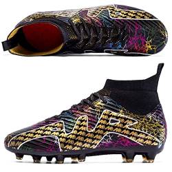 ELIOGN Herren Jungen Fußballschuhe High Top Spikes Cleats Jugendliche Athletics Trainingsschuhe Professionelle Football Schuhe Teenager Erwachsene Outdoor Football Turnschuhe Schwarz Gold 34 von ELIOGN