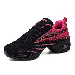 ELIOGN Jazzchuhe Damen Geteilte Sohle Schnürschuhe Lace Up Plattform Luftkissen Tanzschuhe Modern Atmungsaktiv Sneakers Leicht Sportlich Laufen Fitness Rose 38 von ELIOGN