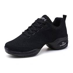 ELIOGN Jazzchuhe Damen Geteilte Sohle Schnürschuhe Lace Up Plattform Luftkissen Tanzschuhe Modern Atmungsaktiv Sneakers Leicht Sportlich Laufen Fitness Schwarz 36 von ELIOGN