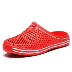 Unisex Clogs Pantoletten Sommer Atmungsaktiv Hausschuhe Gartenschuhe Liebhaber Hausschuhe Strand Sandalen Männer und Frauen Schwimmbad Sandalen Rot 44 von ELIOGN