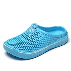 Unisex Gartenclogs Herren Hausschuhe Gartenschuhe Damen Leicht Atmungsaktiv Garten Clogs Flach Sohle Slippers Badeschuhe Sommer Strand Schwimmbad Sandalen Männer und Frauen Blau 38 von ELIOGN