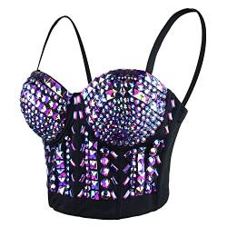 ELLACCI Damen Sexy Strass Bustier Crop Top Club Party Glitzer Korsett Top BH Lila - Violett - Mittel von ELLACCI