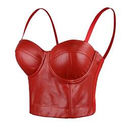 ELLACCI Kunstleder Bustier Crop Top Punk Push Up Damen Korsett Top BH Rot - Rot - Small von ELLACCI