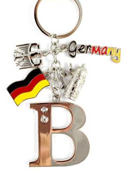 ELLUG Schlüsselanhänger H.: 11cm Buchstaben/Letter/Initalien/Alphabet/ABC mit Glitzersteinen & Charms Bierkrug/Adler/Deutschland-Fahne/Germany (B) von ELLUG
