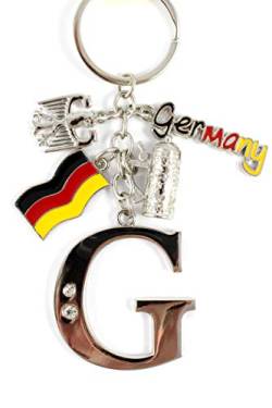 ELLUG Schlüsselanhänger H.: 11cm Buchstaben/Letter/Initalien/Alphabet/ABC mit Glitzersteinen & Charms Bierkrug/Adler/Deutschland-Fahne/Germany (G) von ELLUG