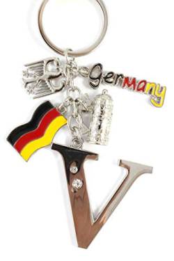ELLUG Schlüsselanhänger H.: 11cm Buchstaben/Letter/Initalien/Alphabet/ABC mit Glitzersteinen & Charms Bierkrug/Adler/Deutschland-Fahne/Germany (V) von ELLUG