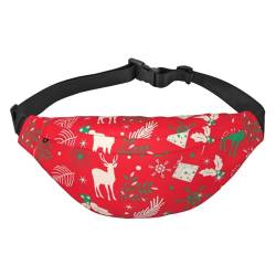 Bauchtasche mit Aufschrift "Merry Christmas Tree Leaves and Deer On A Red Fanny Packs for Women Men Waist Packs Bag Crossbody Belt Bag for Workout Running Travelling, mehrfarbig, Einheitsgröße, von ELMAIN