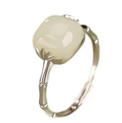Damenringe 925 Sterling Silber Eingelegtes Natursteinring Eröffnung Verstellbarer eleganter Ring für Frauen Silberschmuck Geschenke Beige-54-60mm von ELMAIN