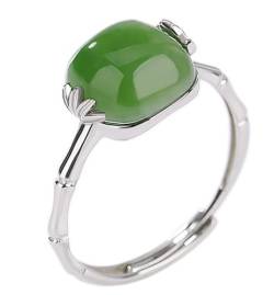 Damenringe 925 Sterling Silber Eingelegtes Natursteinring Eröffnung Verstellbarer eleganter Ring für Frauen Silberschmuck Geschenke green-54-60mm von ELMAIN