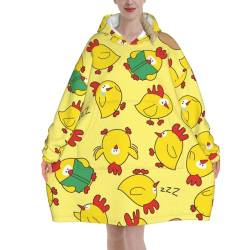 ELMAIN Decke Hoodie Lustiges Huhn Muster Tragbare Decke Erwachsene Übergroße Flanell Sweatshirt Geschenk für Frauen, Lustiges Hühnermuster, 320g flannel von ELMAIN