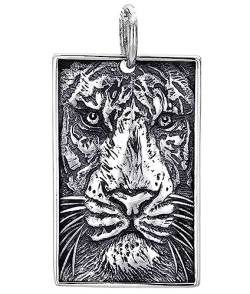 ELMAIN Herren Halskette 925 Sterling Silber Lion Anhänger Frauenkönig der Bestien Quadratheitige Halskette 3D dreidimensional eingravierter Silberschmuck Pendant von ELMAIN