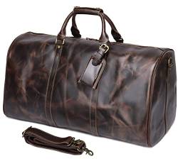 ELMAIN Vintage Leder Duffle Bag für Reisen oder das Fitnessstudio, große Seesack Herren Turnbeutel mit Schuhfach Kaffee von ELMAIN