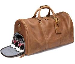 ELMAIN Vintage Leder Duffle Bag für Reisen oder das Fitnessstudio, große Seesack Herren Turnbeutel mit Schuhfach braun von ELMAIN