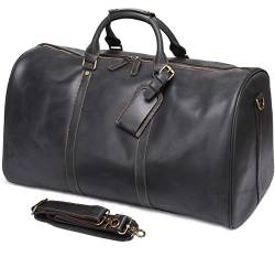 ELMAIN Vintage Leder Duffle Bag für Reisen oder das Fitnessstudio, große Seesack Herren Turnbeutel mit Schuhfach schwarz von ELMAIN