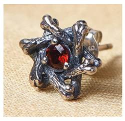 Herren Studs, Stud für Männer und Frauen 925 Sterling Silber Sechspunktstern schwarze Ohrringe Persönlichkeit Hip Hop Punk Ohrringe (Single) red von ELMAIN