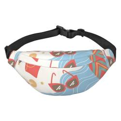 Summertime Bikini Sonnenbrille Segelboot Insel Küste Symbole Bauchtasche Crossbody Taschen für Männer Frauen Gürteltasche Hüfttasche Tasche für Laufen Wandern Sport, mehrfarbig, Einheitsgröße, von ELMAIN